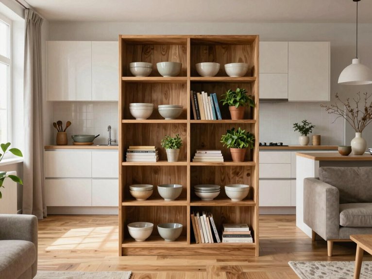 Kitchen and Living Room Divider Ideas for Small Spaces 6 double sided airy kitchen divider