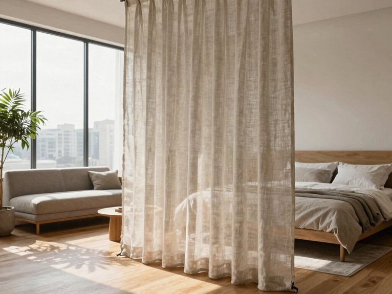 10 Room Divider Ideas for Studio Apartments 2 layered ceiling to floor curtains