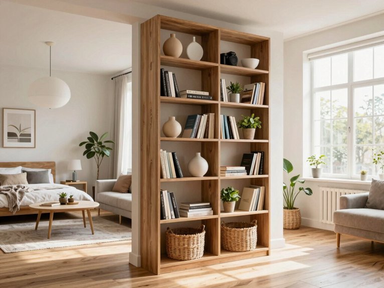 10 Room Divider Ideas for Studio Apartments 3 layered kallax style shelving divider