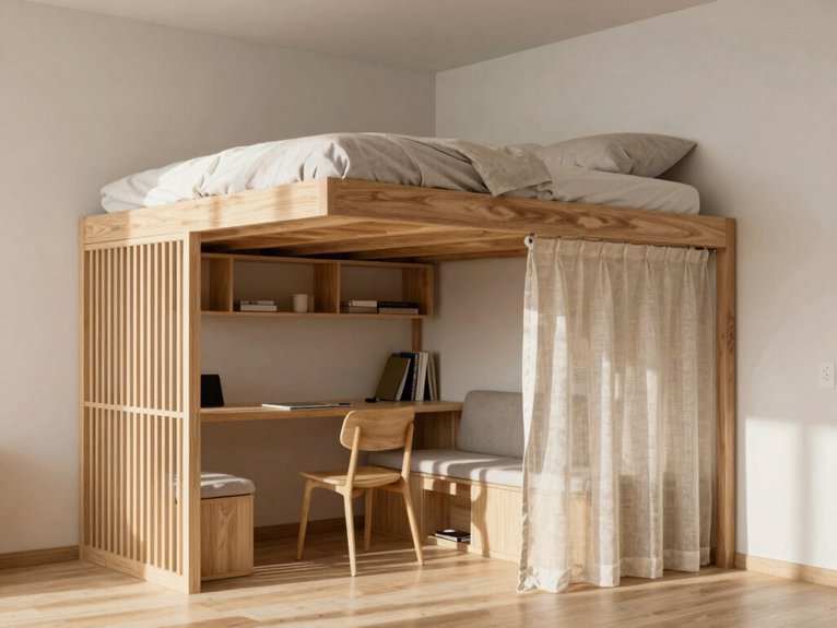 10 Room Divider Ideas for Studio Apartments 5 loft bed creates workspace