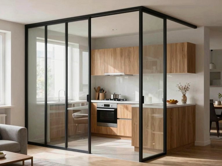 Kitchen and Living Room Divider Ideas for Small Spaces 10 mix clear frosted smoked