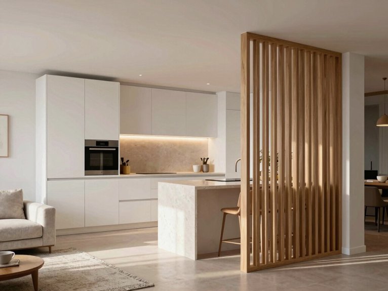 Kitchen and Living Room Divider Ideas for Small Spaces 23 narrow peninsula preserves flow