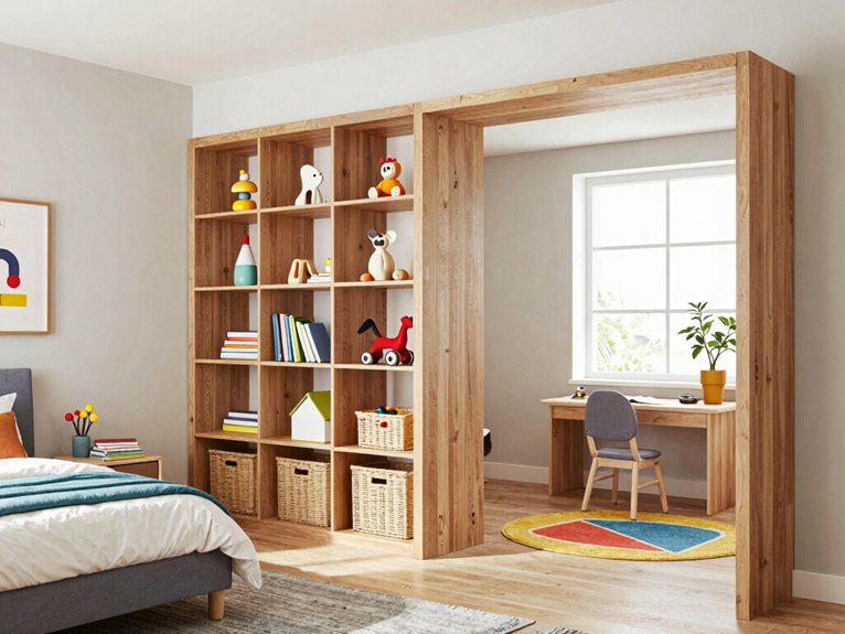 open shelved kid friendly room divider
