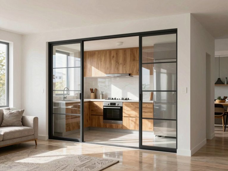 Kitchen and Living Room Divider Ideas for Small Spaces 9 slim tempered sliding glass doors