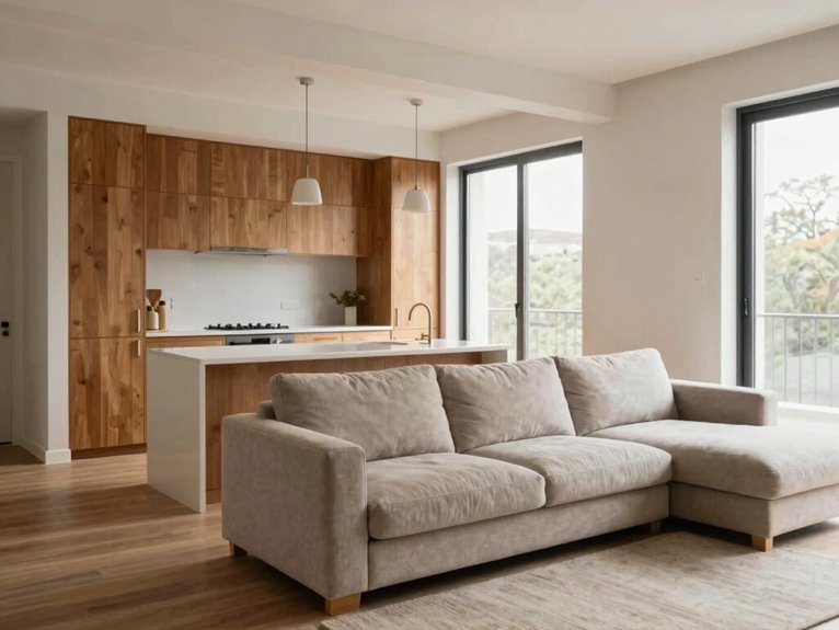 Kitchen and Living Room Divider Ideas for Small Spaces 11 sofa creates defined kitchen living boundary