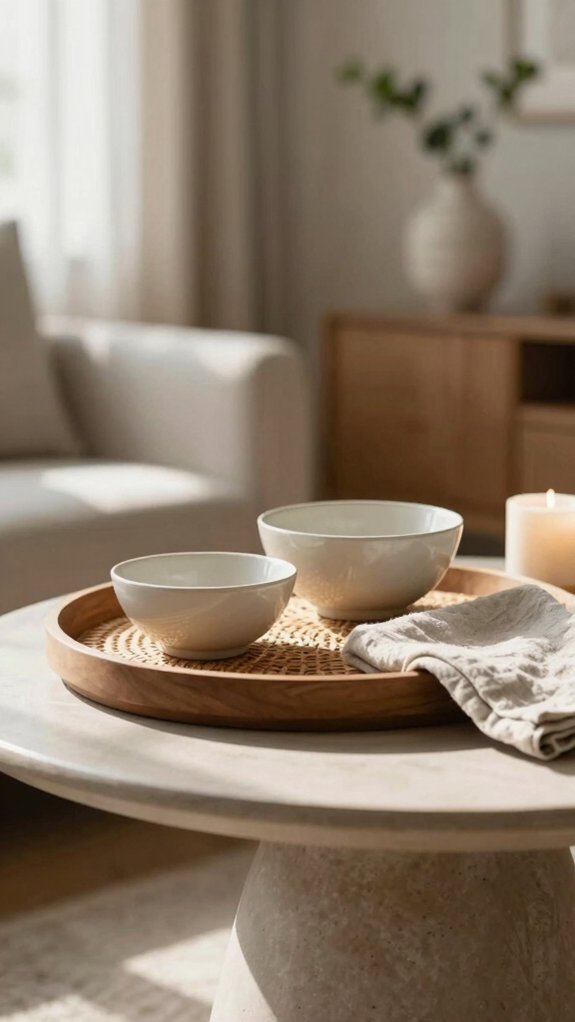 Decorative Tray Ideas for Living Room That Look Styled Not Cluttered 5 balanced tray side table styling
