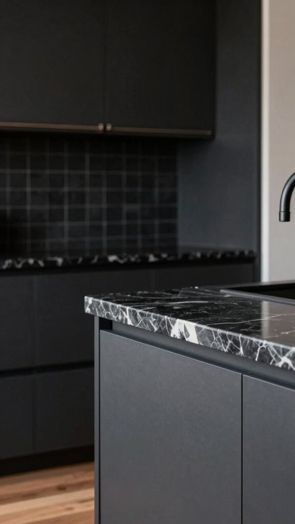 Black and Grey Kitchens That Don’t Feel Cold or Flat 5 bold veined marble depth