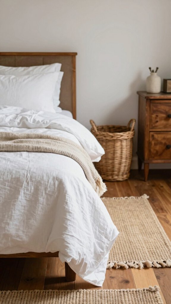 Farmhouse Bedroom Decor Ideas That Work Even Without a Closet 11 calm antique white bedding