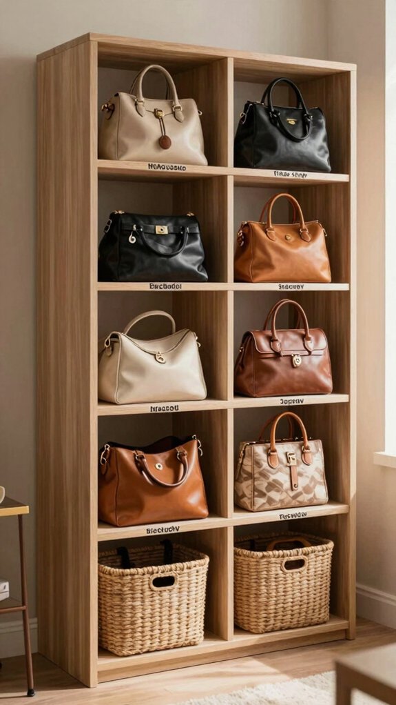 Small Space Storage System That Organizes Your Entire Room Without a Closet 11 categorize bags and accessories