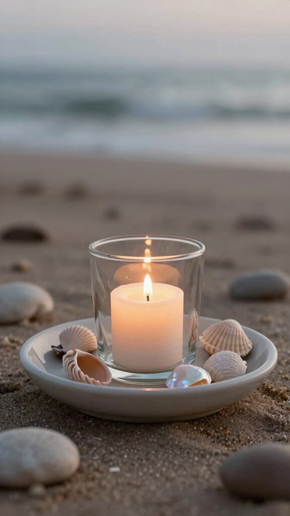 coastal shell candle display