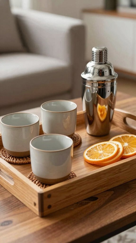 Decorative Tray Ideas for Living Room That Look Styled Not Cluttered 8 compact tray bar setup styling