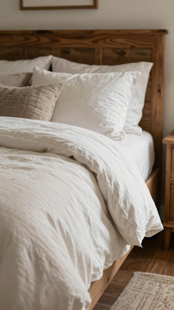 Farmhouse Bedroom Decor Ideas That Work Even Without a Closet 9 cozy layered bedding texture