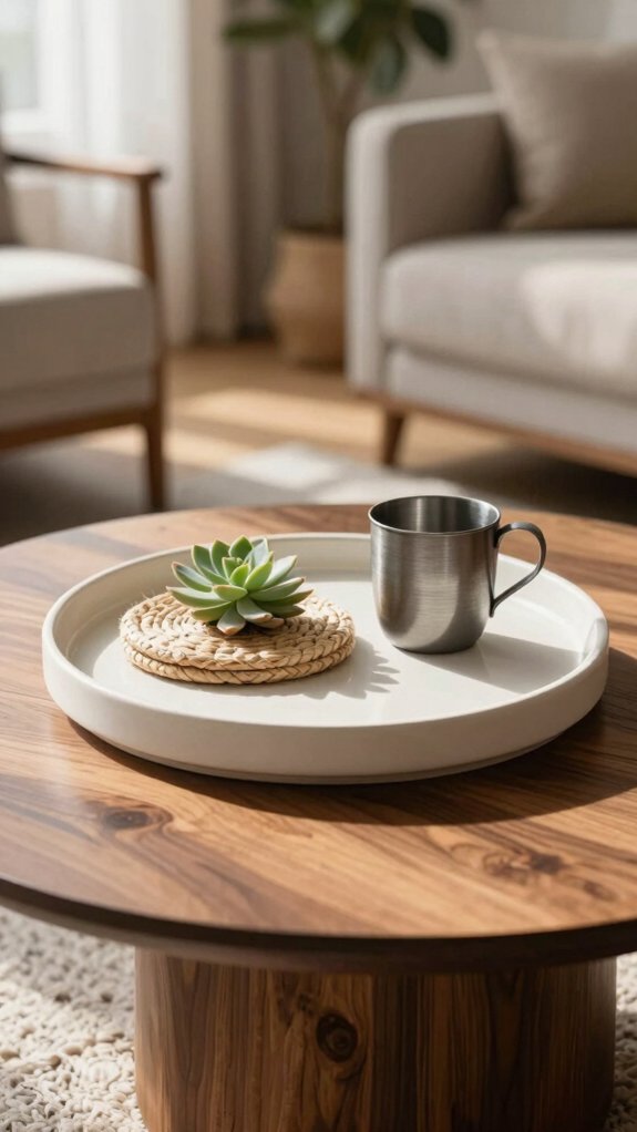 cozy minimal round tray styling