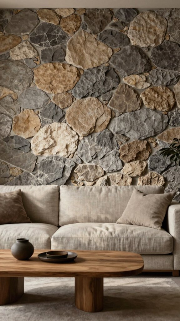 full wall stone fireplace surround