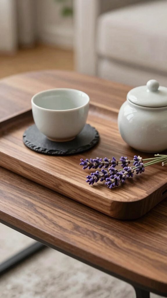 lavender stems on neutral tray