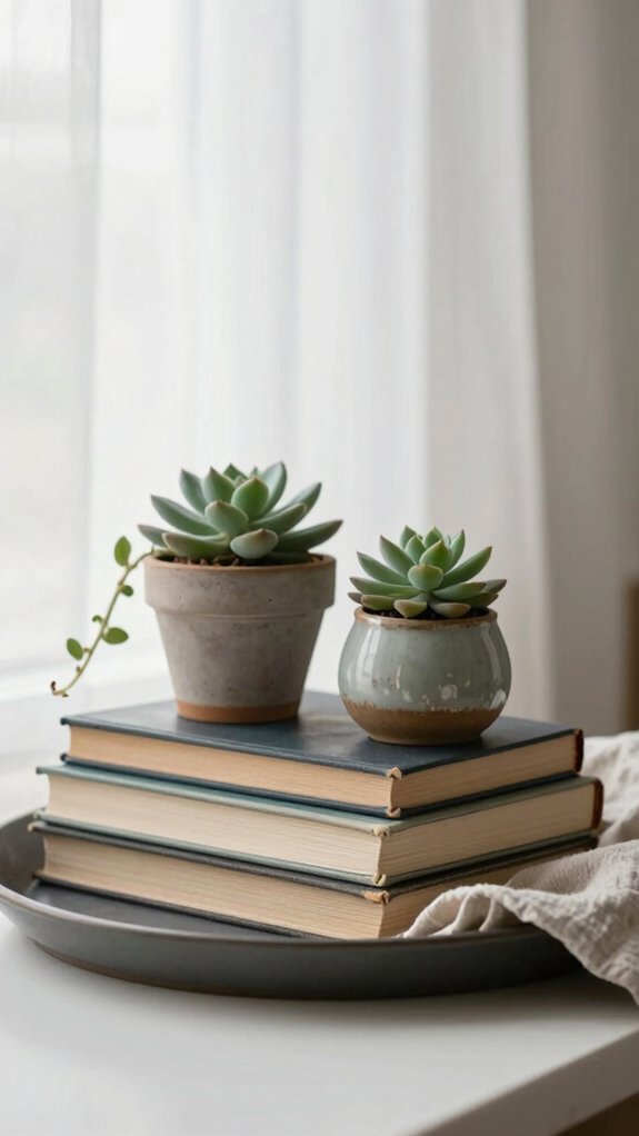 Minimal Tray Styling Ideas That Bring Balance to Your Home Decor 15 layer books and succulent