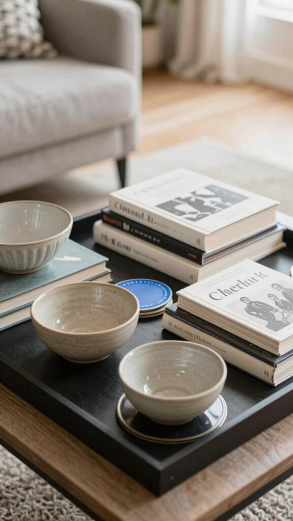 layer books bowl accents