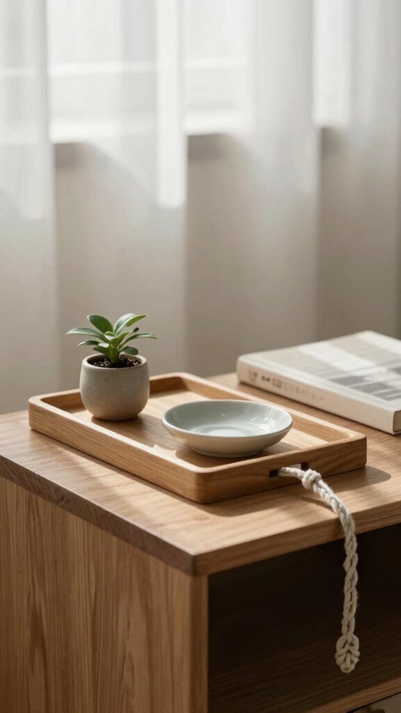 Minimal Tray Styling Ideas That Bring Balance to Your Home Decor 12 minimal nightstand tray calm