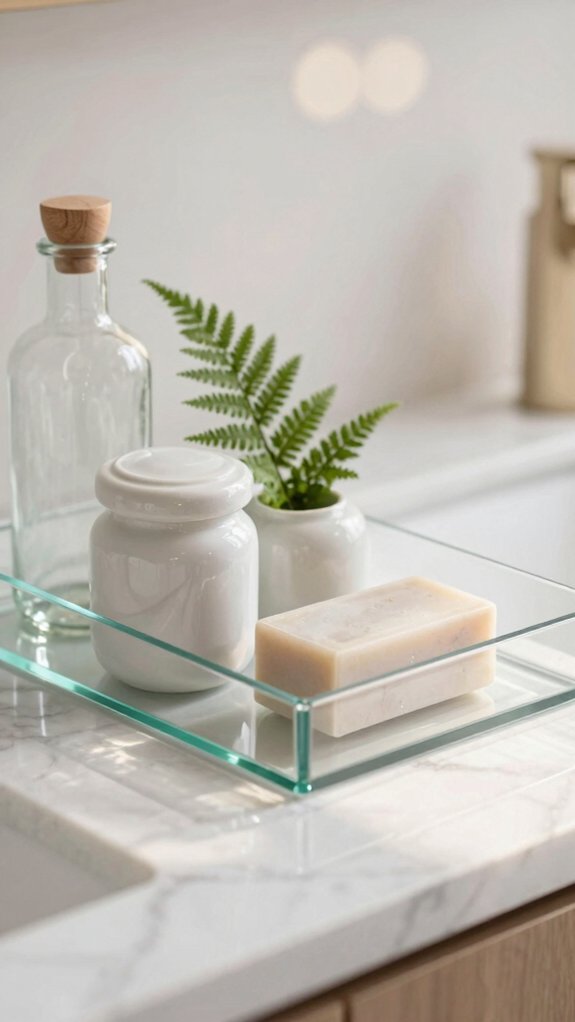 minimal styling glass vanity tray