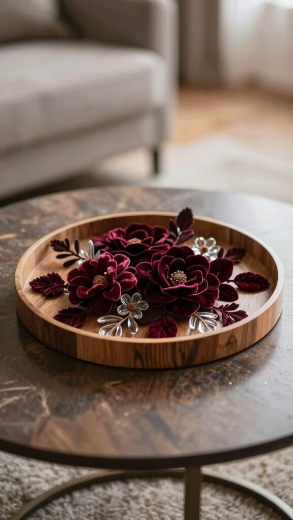moody burgundy hydrangea tray