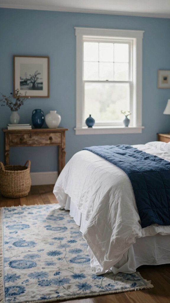 Farmhouse Bedroom Decor Ideas That Work Even Without a Closet 15 muted blue and white calm