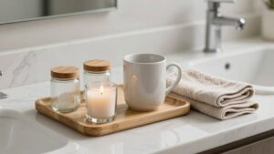 organized bathroom counter tray
