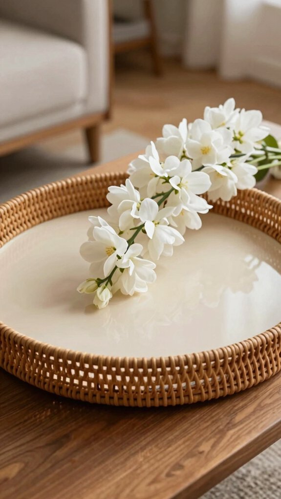 oval rattan tray florals