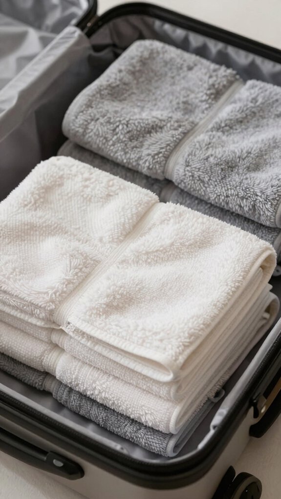 Towel Folding Methods That Actually Save Shelf Space 11 roll towels securely in suitcase