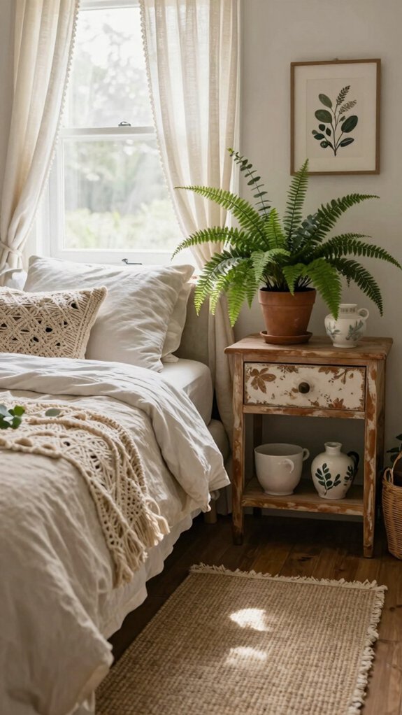 Farmhouse Bedroom Decor Ideas That Work Even Without a Closet 20 soft botanical farmhouse charm