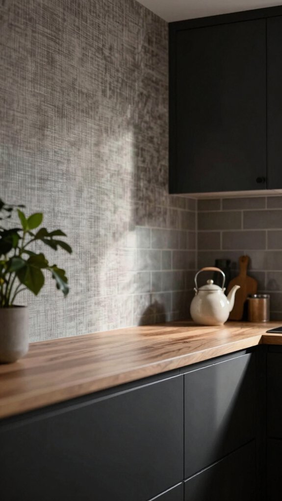 Black and Grey Kitchens That Don’t Feel Cold or Flat 9 soft greige botanical wallpaper
