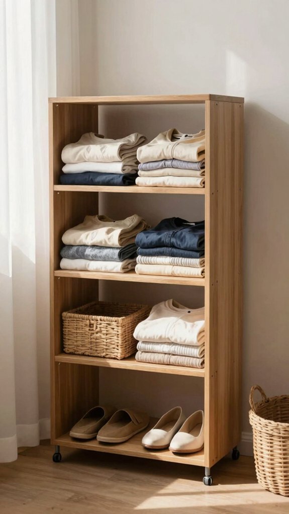Small Space Storage System That Organizes Your Entire Room Without a Closet 8 store shoes below shelves