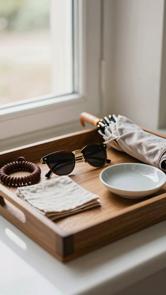 sunglasses by front door tray
