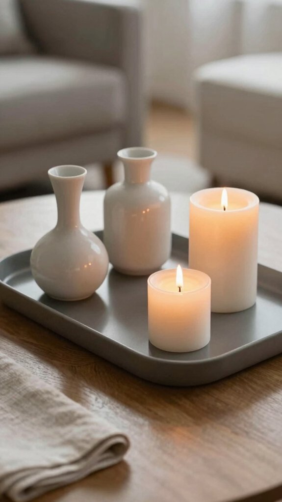 trio candles on coffee table