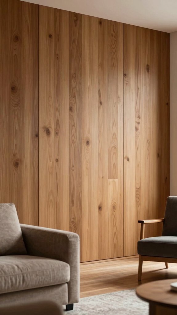 vertical honey toned wood paneling backdrop