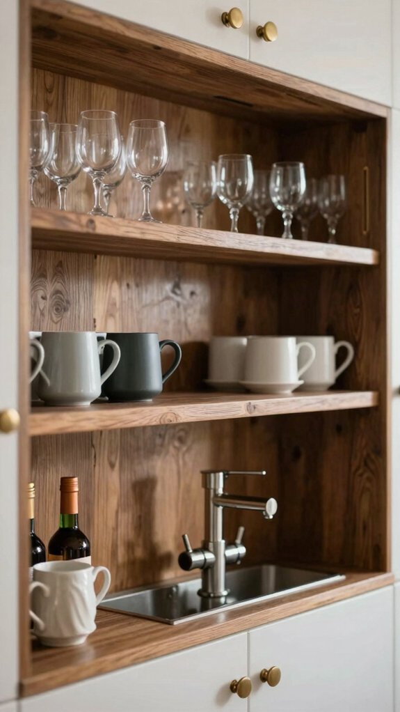 Built-In Shelves That Solve Storage Without Adding Furniture 12 wall recessed entertaining beverage station