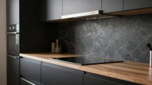 warm black and grey kitchens