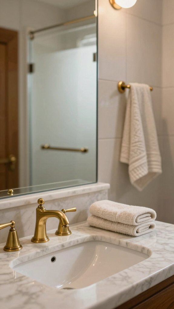 Mid Century Bathrooms That Feel Warm Without Looking Vintage 6 warm brass gold accents