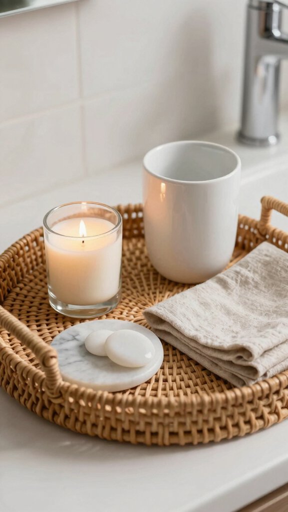 warm flat wicker vanity tray