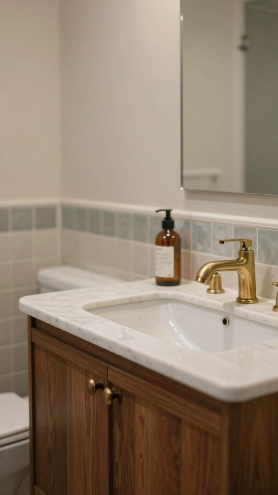Mid Century Bathrooms That Feel Warm Without Looking Vintage 8 warm wood brass stone mix