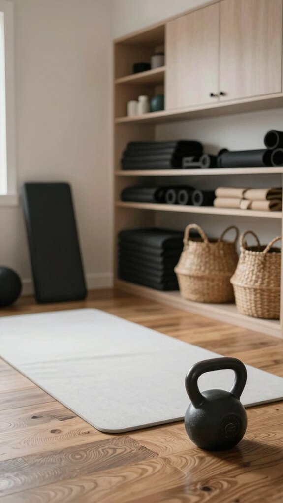 Home Gym Rooms Designed for Consistency, Not Motivation 11 zoned storage visibility cues