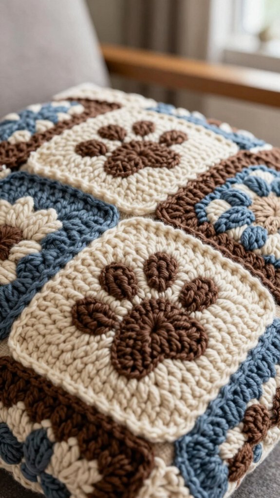 Dog Paw Granny Square: 12 Adorable Crochet Blocks for Pet Lovers 11 bottom up crochet cozy cushion