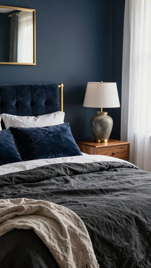 15 Bedroom Color Combinations Designers Never Get Tired Of 4 calm navy brass bedroom