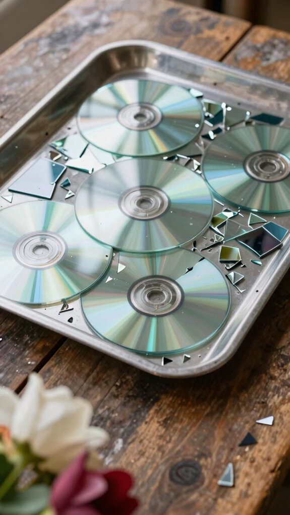 16 Useful Recycled Crafts That Turn Waste Into Something Beautiful 17 cd mosaic serving tray glitter