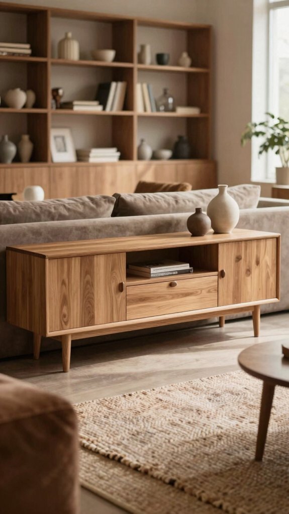 floating media unit warm lighting