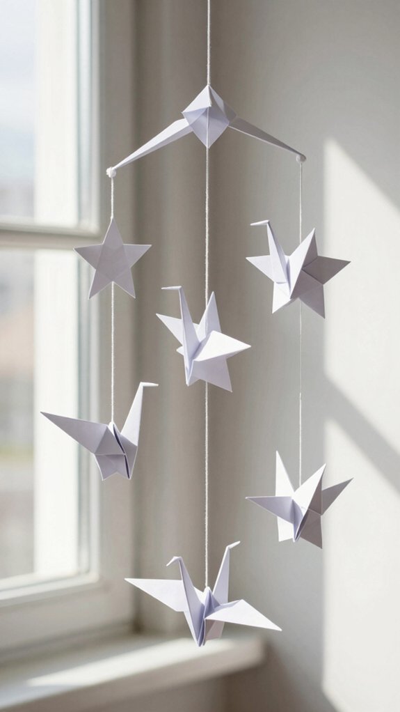 15 Easy Paper Crafts You’ll Want to Make Again and Again 11 floating quilled paper crane mobile