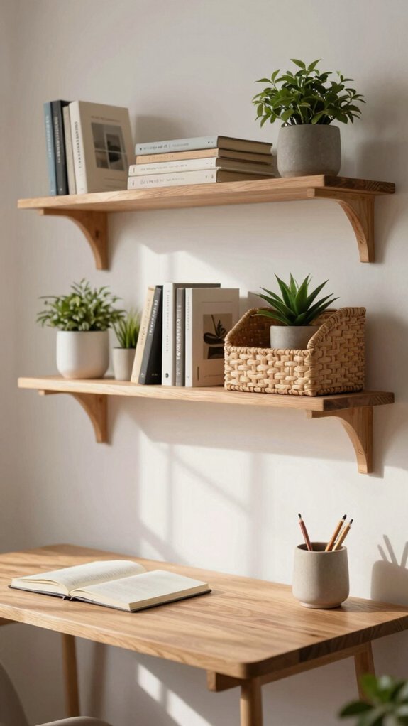 floating shelves for clutter free study