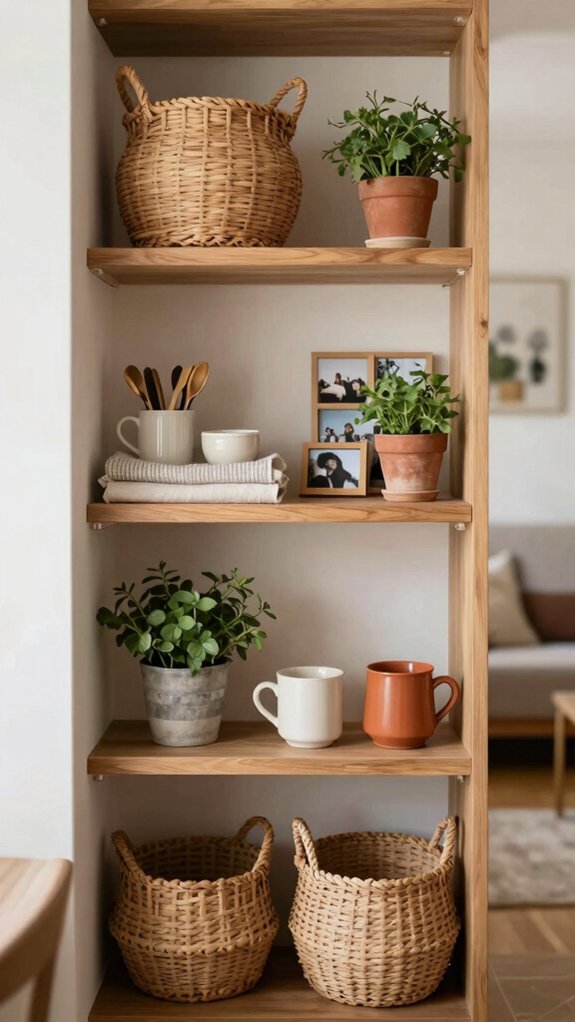 freestanding open shelving styling