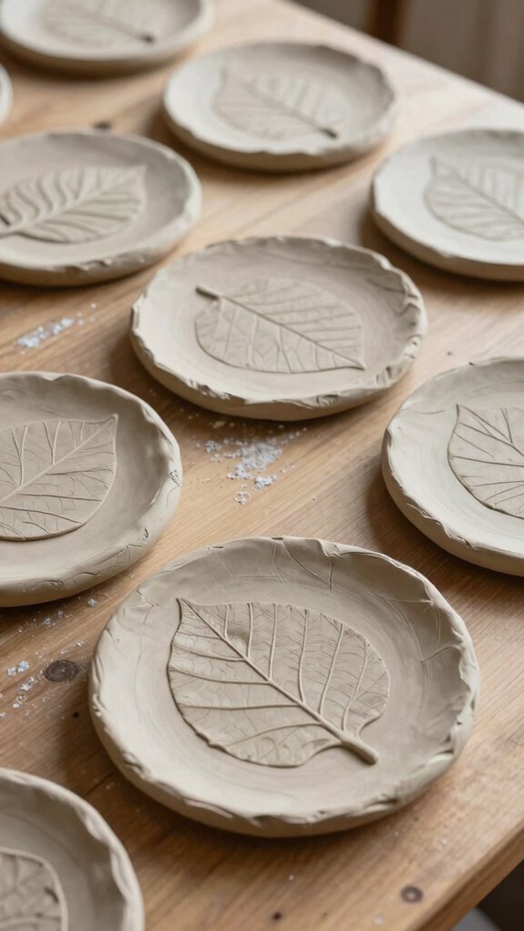 14 Clay Ideas for Beginners That Build Confidence 9 leaf imprinted air dry clay plates