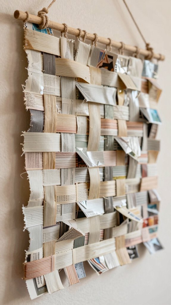 15 Wall Hanging Ideas Made From Everyday Waste Materials 9 magazine strip over under weaving