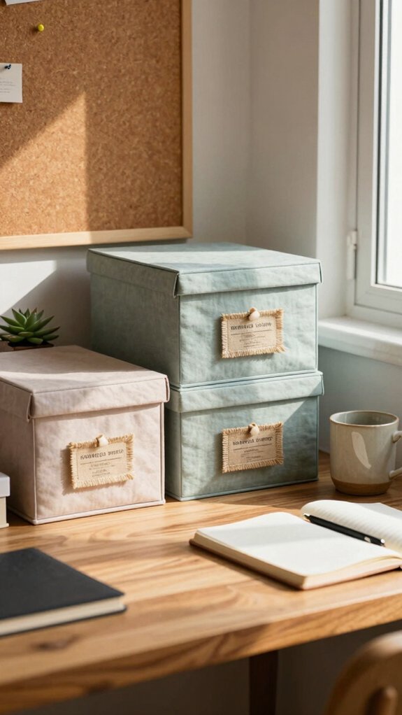 matching labeled storage boxes